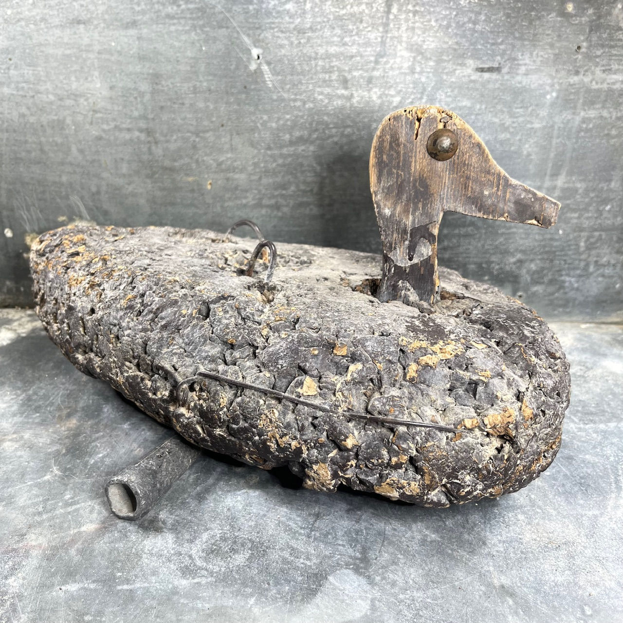 Hunting Decoy - Cork Weighted Duck with Wooden Head.
