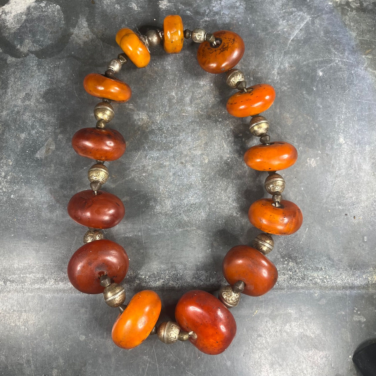 Traditional Moroccan Amazigh Berber Necklace - Phenolic Amber and Silver.