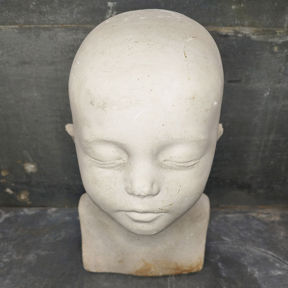 Miniature : Portait d’enfant en plâtre post-mortem, masque mortuaire rare, fin XIXème