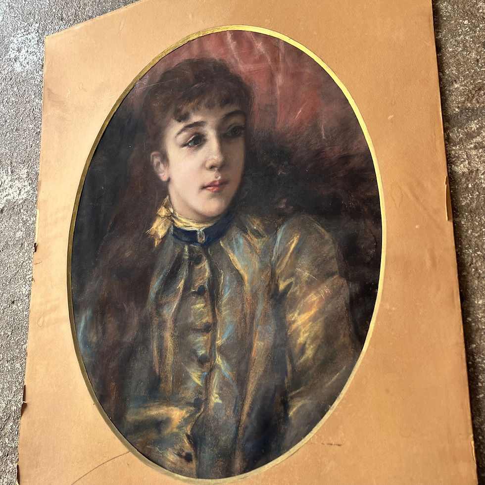 Miniature : Paire de Portraits XIXe – Deux Sœurs Jumelles – Pastel sur Papier