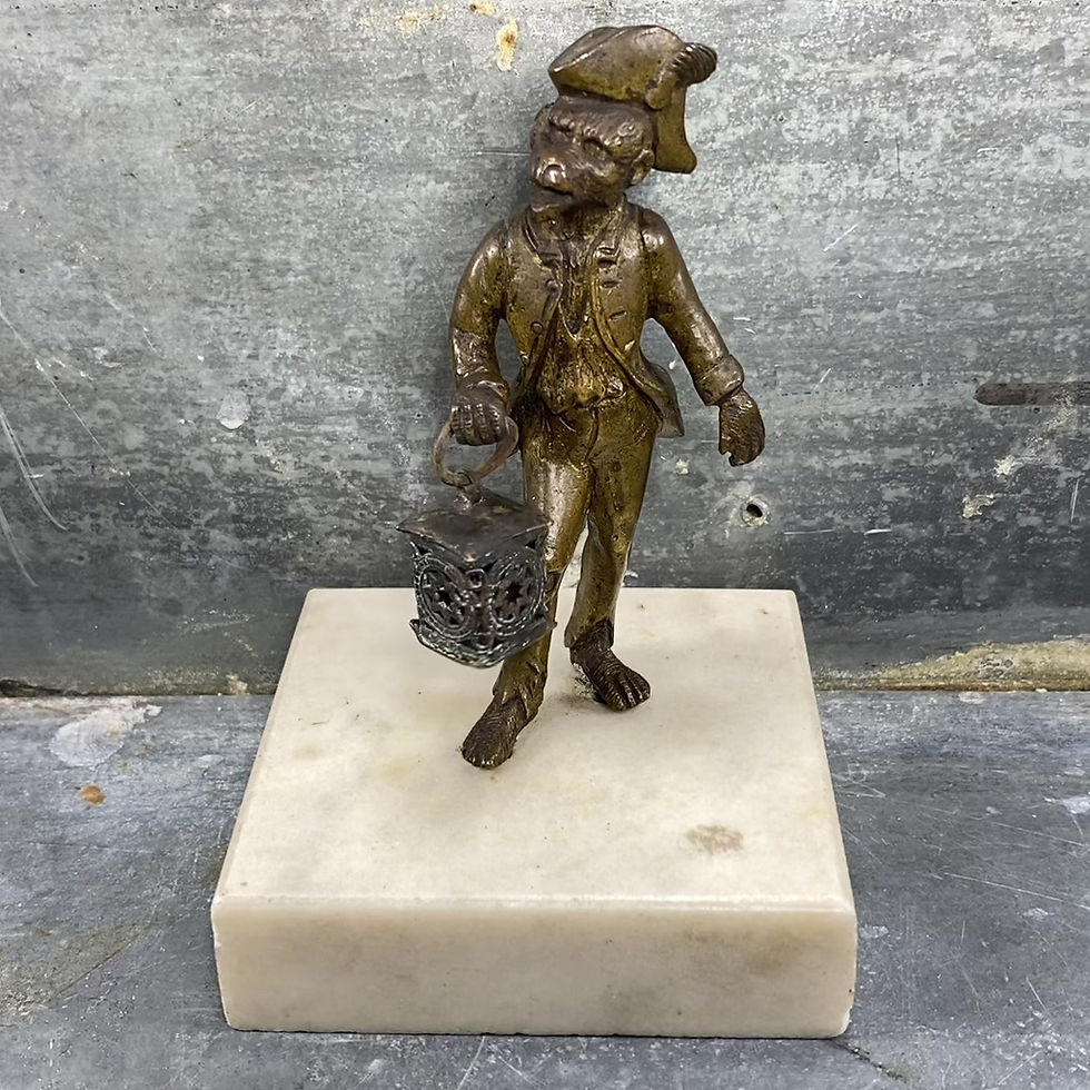 Thumbnail: Bronze of a costumed lantern-carrying monkey on a marble base, 19th century