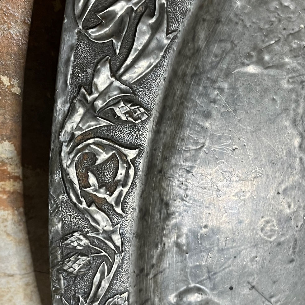 Thumbnail: Embossed pewter fish dish, floral decoration, circa 1900