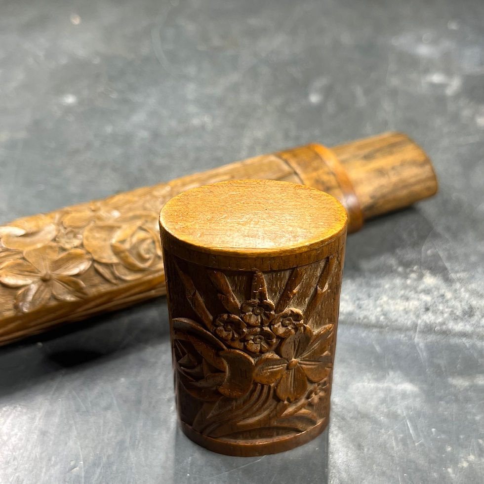 Thumbnail: Art Nouveau carved wooden case Black Forest knitting needles