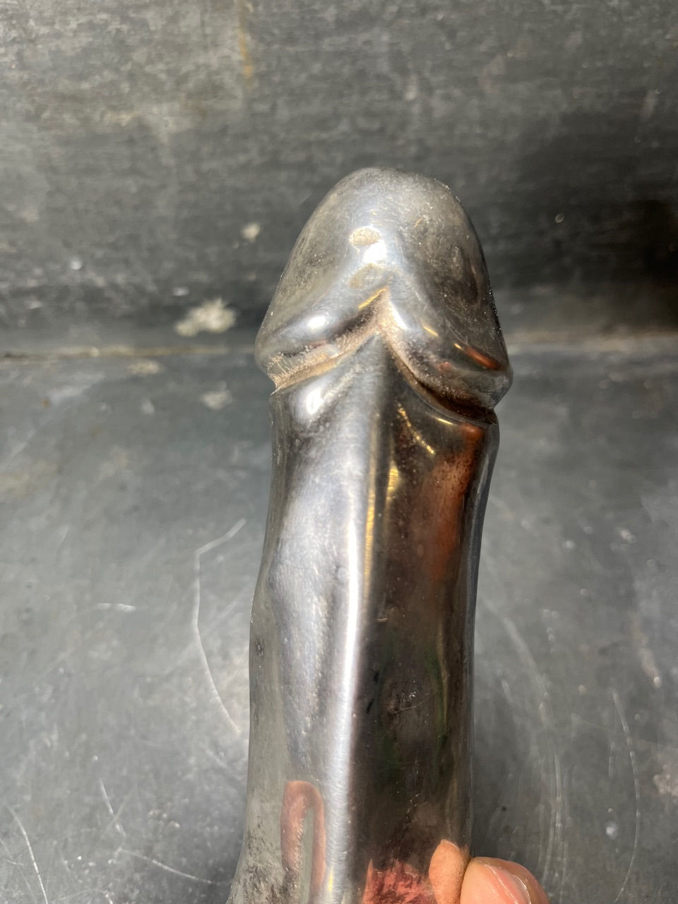 Thumbnail: Sculpture penis, phallus, metal argenté 2,6kg, Curiosa, cabinet Curiosités 1900