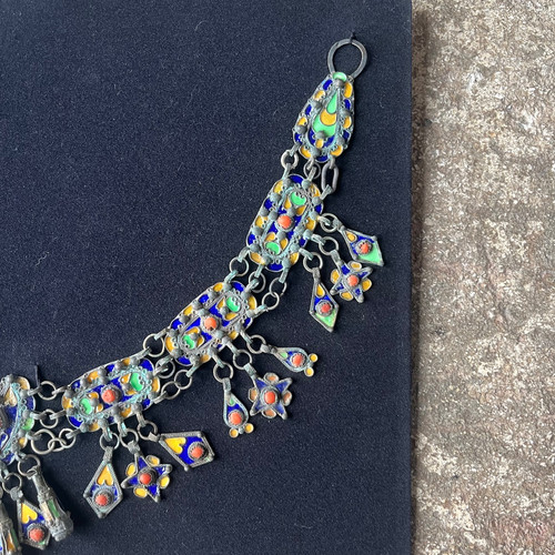Collier Berbère Argent Avec Lapis Lazuli Et Corail - Style Kabyle Ethnique - Ancien