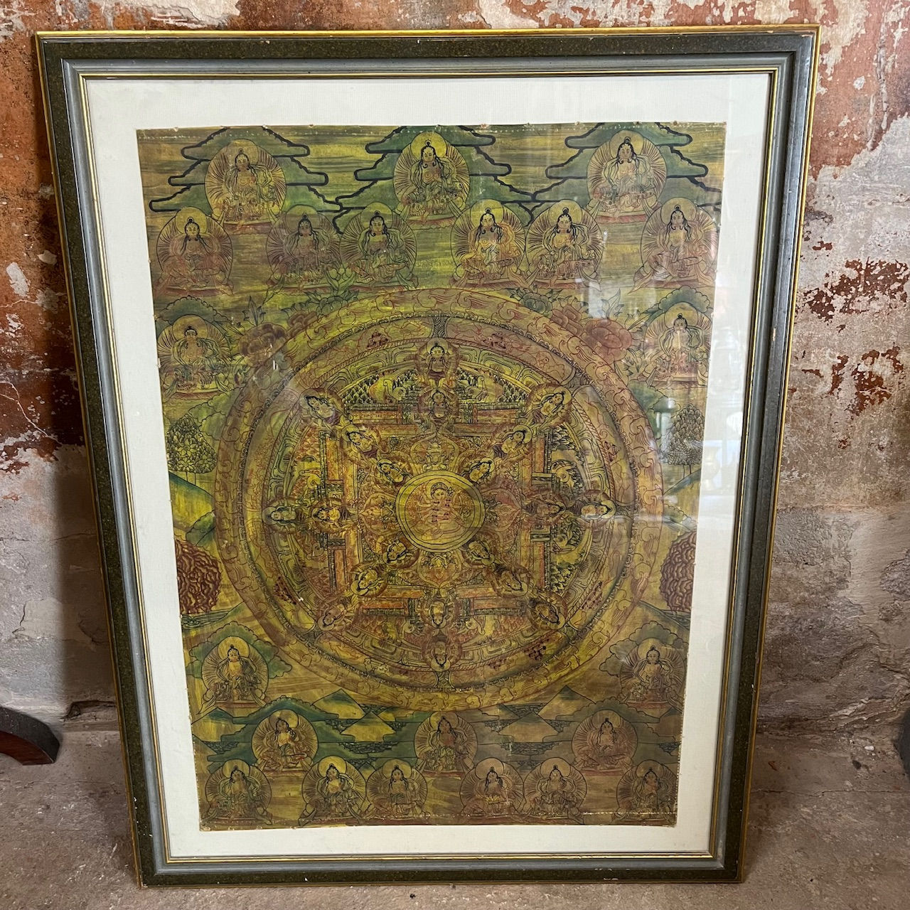 18th Century Tibetan Thangka - Painting on Silk - Framed