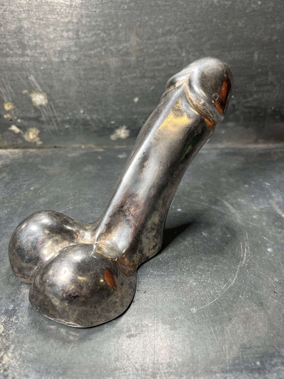 Thumbnail: Sculpture penis, phallus, metal argenté 2,6kg, Curiosa, cabinet Curiosités 1900