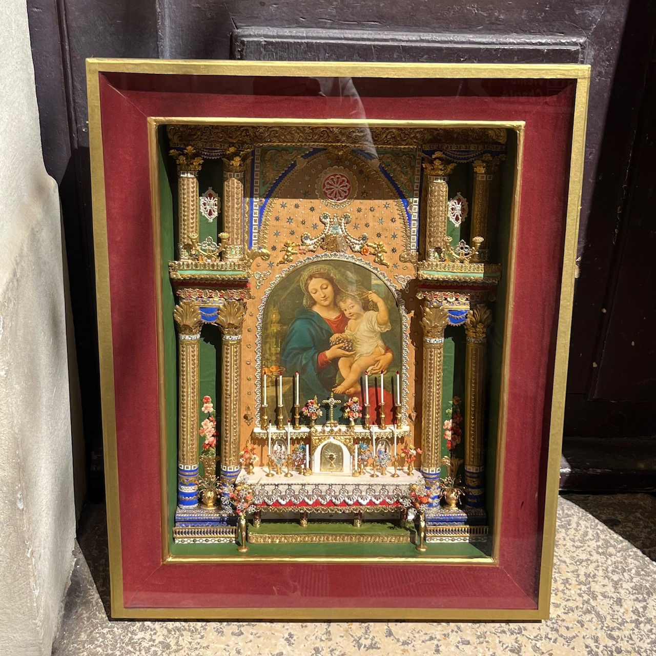 Religious Reliquary Diorama – Miniature Altar – Virgin and Child – Church