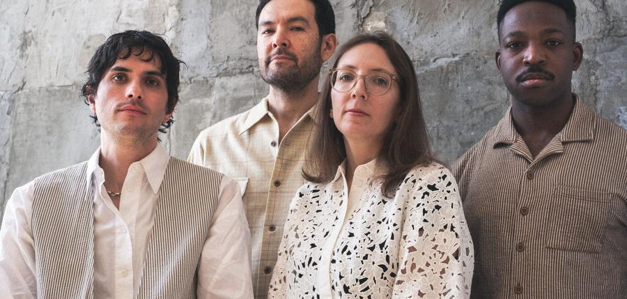 Mary Halvorson’s Canis Major: (l to r) Henry Fraser (bass), Tomas Fujiwara (drums), Mary Halvorson (guitar) and Dave Adewumi (trumpet)