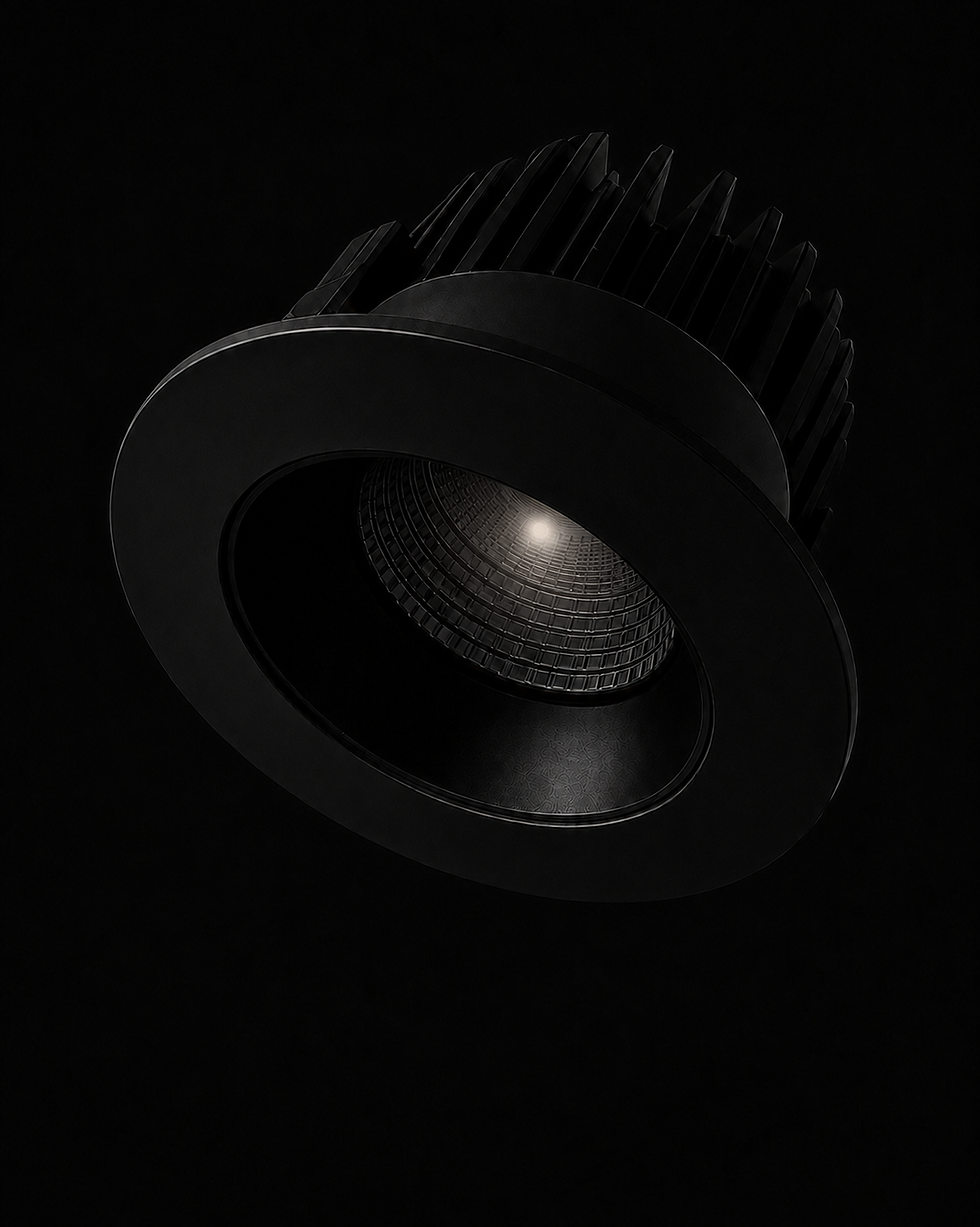 Downlight LED noir conservant un faible point lumineux provoqué par un courant électrique résiduel