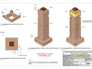 Pride and Prejudice, Part Two Balcony Shop Drawing Sample (2)
A sample page from Wesley Carney's shop drawing for the "Balcony" set piece. This page features 3D views of the primary structure for the "Column Assembly".
Photo credits: Wesley Carney