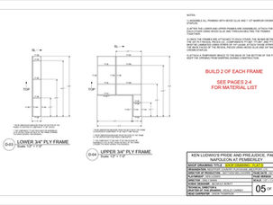 Pride and Prejudice, Part Two Flat D Shop Drawing Sample (2)
A sample page from Wesley Carney's shop drawing for the "Flat D" set piece. This page features specifications for the flat's lumber frame.
Photo credits: Wesley Carney