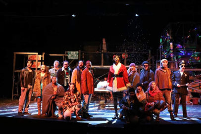 Rent Production Photo
A production photo featuring a large scaffolding structure with a handful of different levels, custom railings, and custom stair units.
Photo credits: The Cassidy Theatre