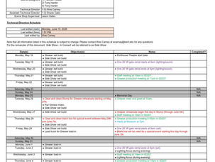 Grease TD Schedule Sample
A sample from Wesley Carney's TD schedule.
Photo credits: Wesley Carney