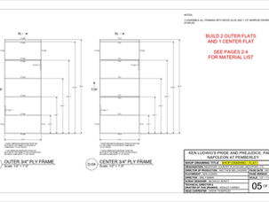 Pride and Prejudice, Part Two Flat I Shop Drawing Sample (1)
A sample page from Wesley Carney's shop drawing for the "Flat I" set piece. This page features specifications for the flat's lumber frames.
Photo credits: Wesley Carney