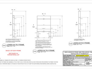Pride and Prejudice, Part Two Flat G Shop Drawing Sample (2)
A sample page from Wesley Carney's shop drawing for the "Flat G" set piece. This page features specifications for the flat's lumber frame.
Photo credits: Wesley Carney