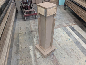 Pride and Prejudice, Part Two Process Photo (18)
A process photo from the construction of the "Balcony" set piece. This photo features the near-completed primary structure of the "Column Assembly".
Photo credits: Wesley Carney