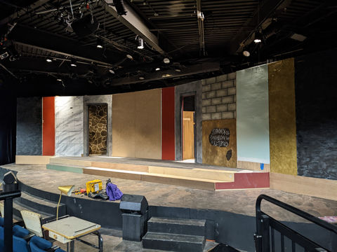 Steel Magnolias Process Photo (2)

A process photo from the construction of the set. This photo features flats and doorways mounted on top of an elevated platform.

Photo credits: Wesley Carney