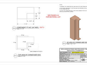 Pride and Prejudice, Part Two Flat A Shop Drawing Sample (3)
A sample page from Wesley Carney's shop drawing for the "Flat A" set piece. This page features specifications for the "Corner MDF Box" attachment.
Photo credits: Wesley Carney