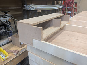 Pride and Prejudice, Part Two Process Photo (02)
A process photo from the construction of the "Flat A" set piece. This photo features the completed and attached "Corner MDF Box".
Photo credits: Wesley Carney