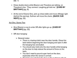 The Haunting of Hill House Backstage Cues Sample
A sample from Wesley Carney's backstage cues. Each cue includes task directions and cue callout information.
Photo credits: Wesley Carney