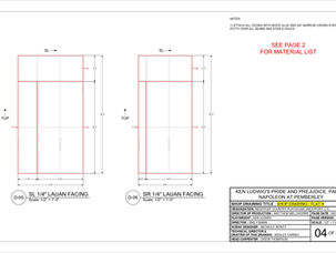 Pride and Prejudice, Part Two Flat H Shop Drawing Sample (2)
A sample page from Wesley Carney's shop drawing for the "Flat H" set piece. This page features specifications for the flat's lauan facing.
Photo credits: Wesley Carney