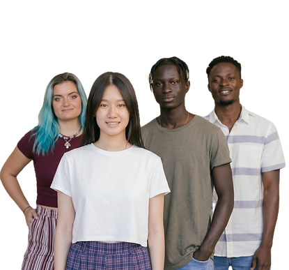 Four young adults studio portrait