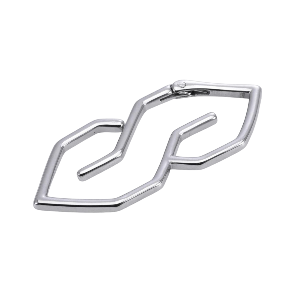A custom S shaped carabiner with one hinge