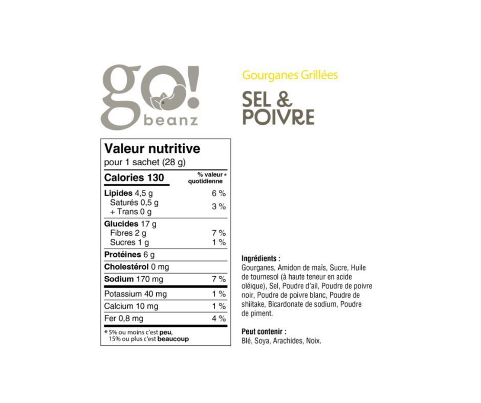 Miniature : Go beanz gourganes sel et poivre - Go nutrition valeur nutritive vendu par la Clinique Améthyste