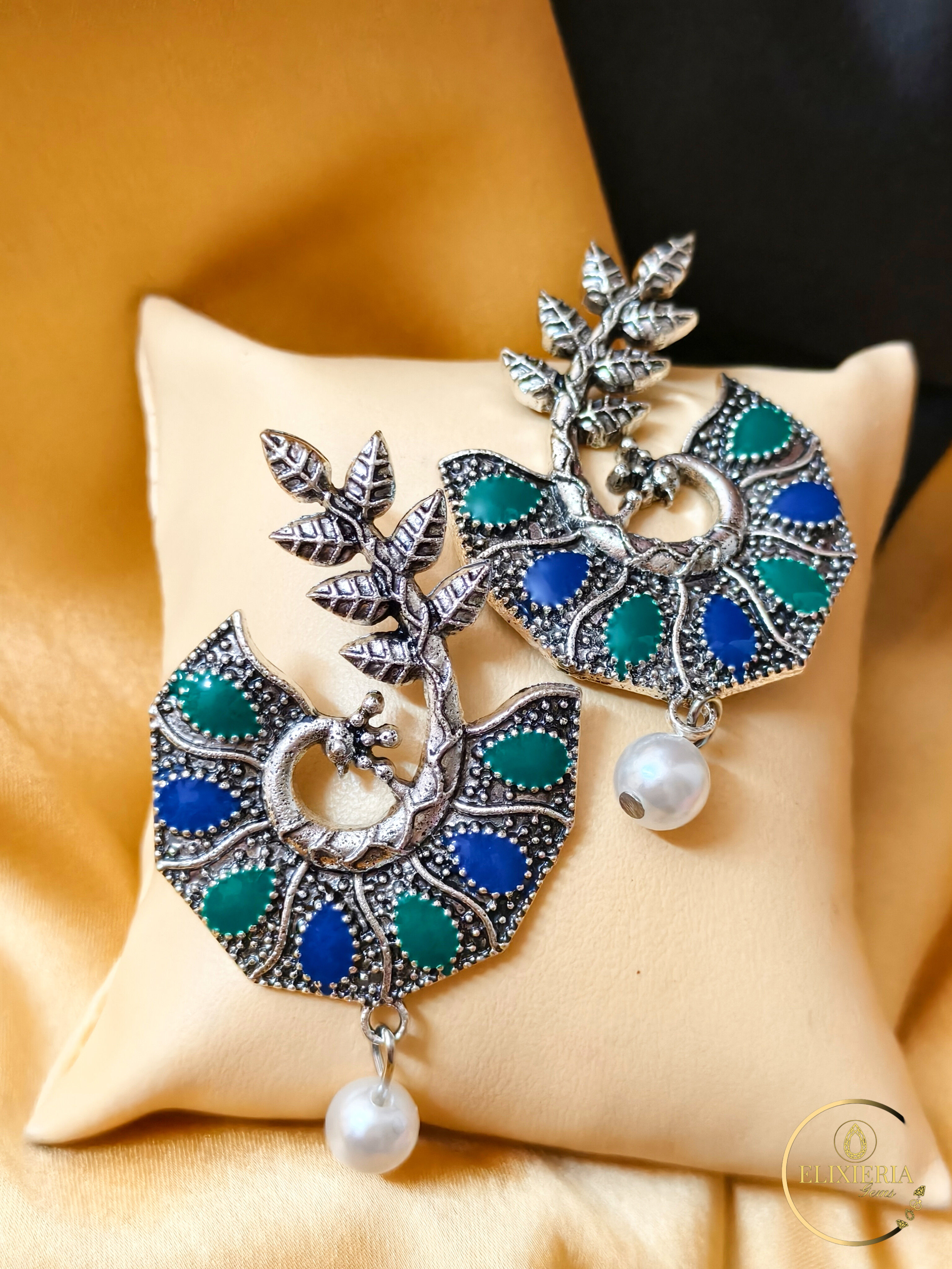 Dance of Peacock Oxidised Earrings