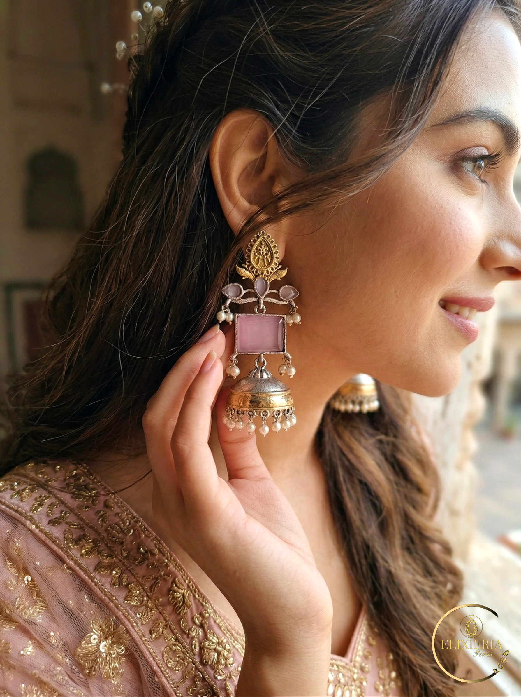 Saanwari Sonpari Brass Jhoomar Earrings