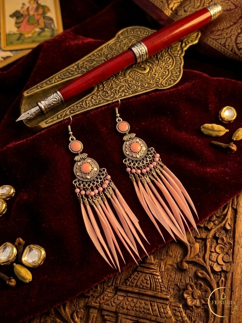 Heer Feather Boho Chandelier Earrings