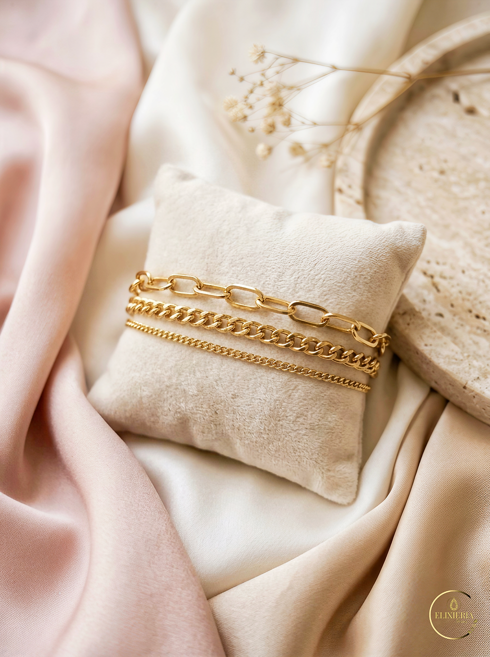 Queen of Midas three tiered pinterest minimal chain golden bracelet