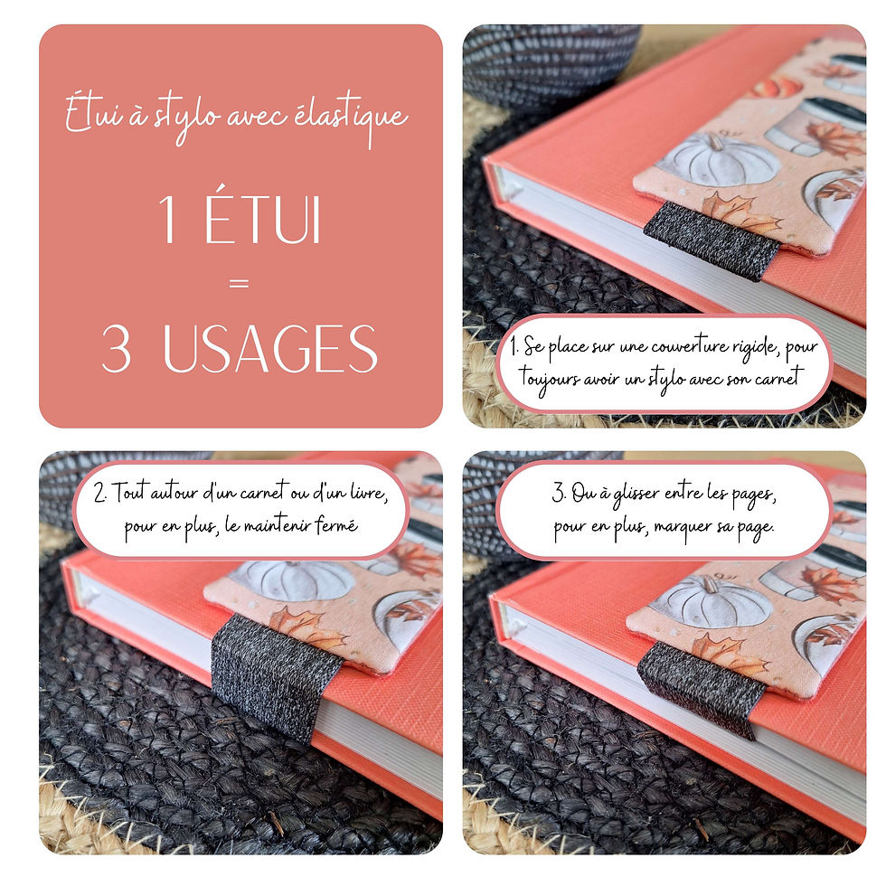 Miniature : Utilisations Etui à stylo Tissu rose avec motif citrouille et café à emporté