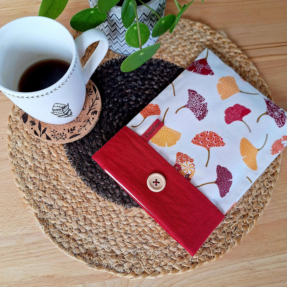 Miniature : Pochette à livre tous format avec marque page coordonné motif Ginkgo Biloba orange