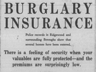 1930 - Ridgewood N.J. Ad for Burgarly Insurance