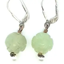 Pair of light green carved bead earrings