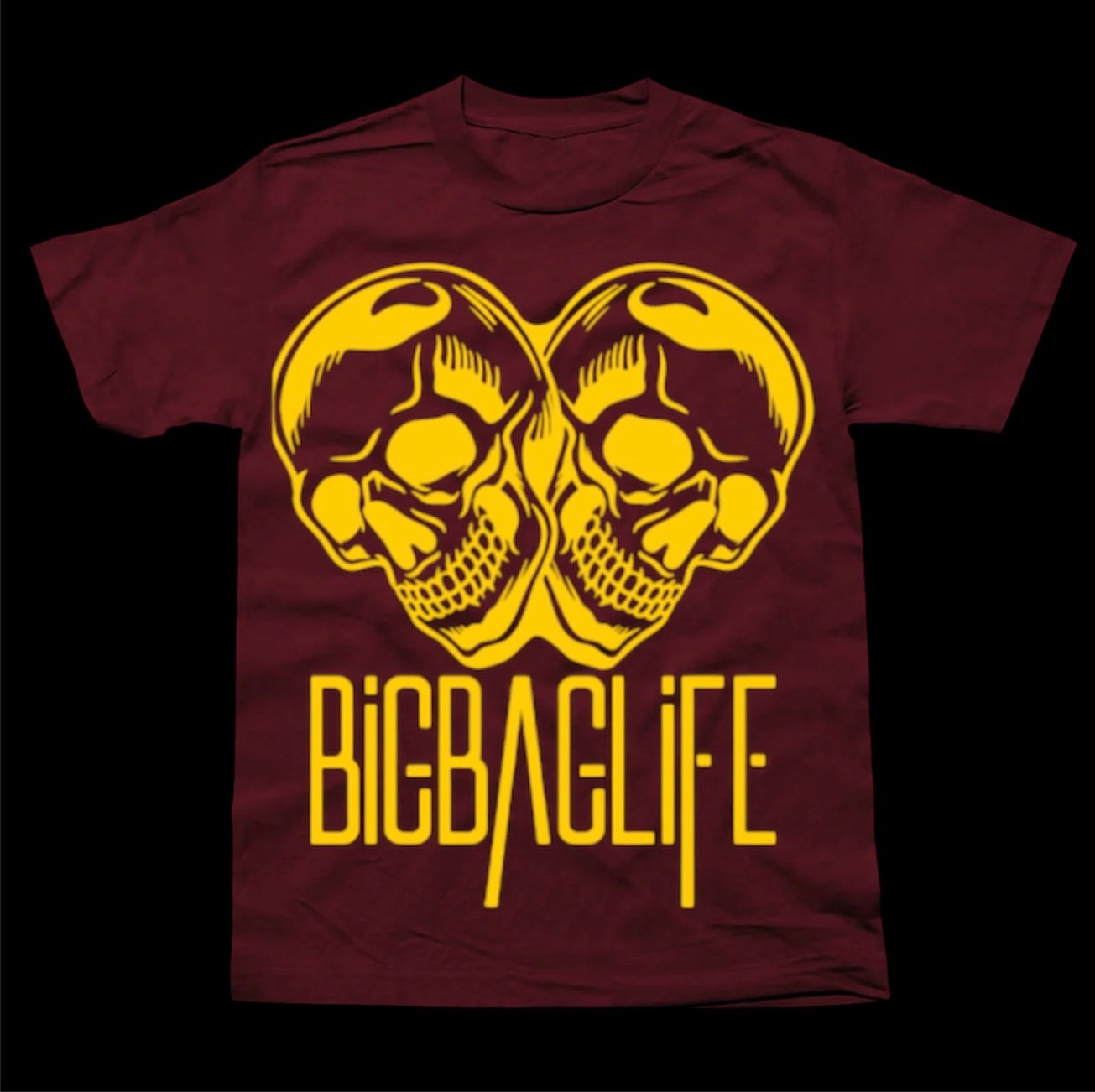 BIGBAGLIFE Burgundy & Yellow SEE NO EVIL SKULL GRAPHIC TEE’S SIZE L