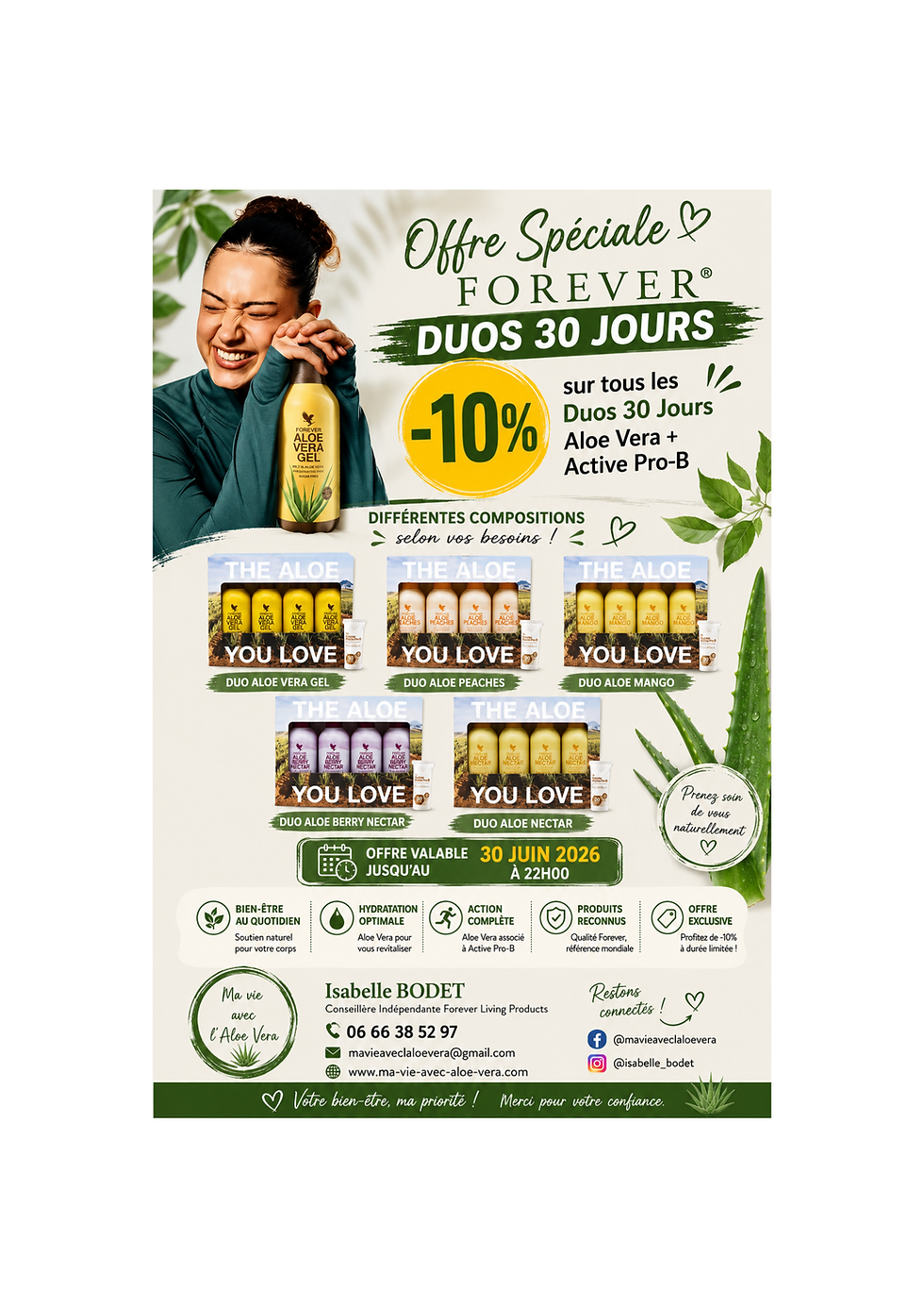 🌿  OFFRE SPÉCIALE FOREVER 🌿
Profitez de -10 % sur nos Duos 30 Jours !
Chère cliente, cher client,

C'est le moment idéal pour prendre soin de vous naturellement ! 🌱