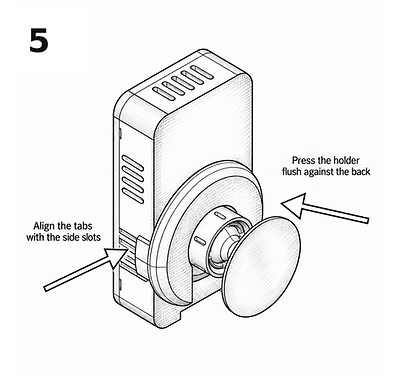 Holder tabs aligned with the sensor’s side slots and pressed into place.