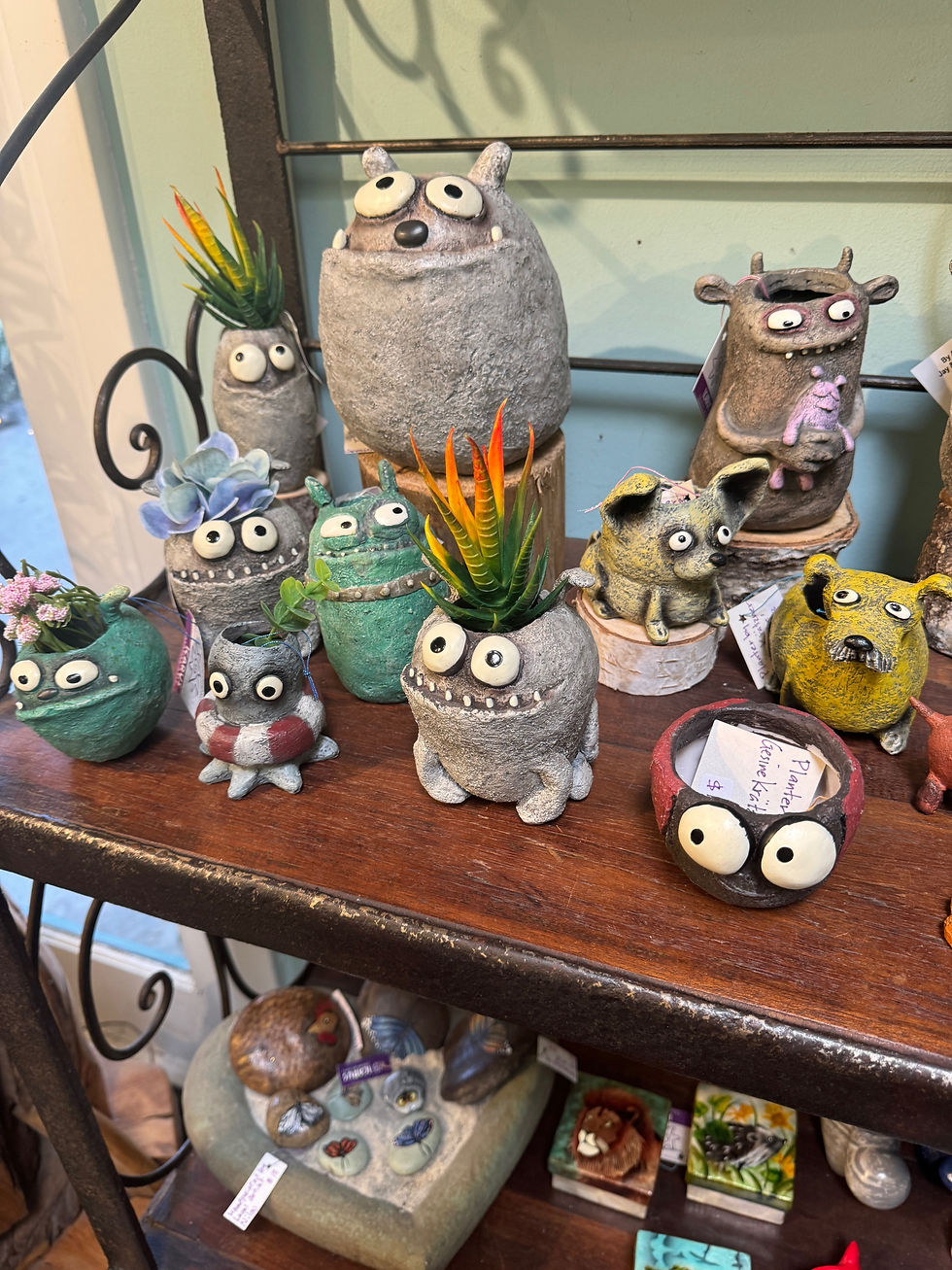 An array of funky succulent vases