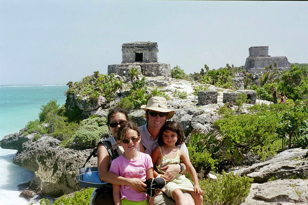 An old family photo in front of the Tulum Ruins