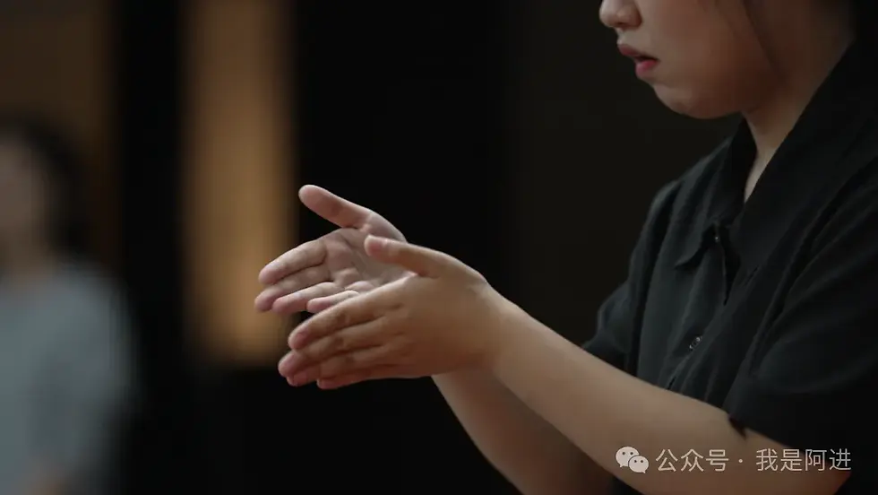 The sign-language interpreter translating spoken Chinese into sign language.