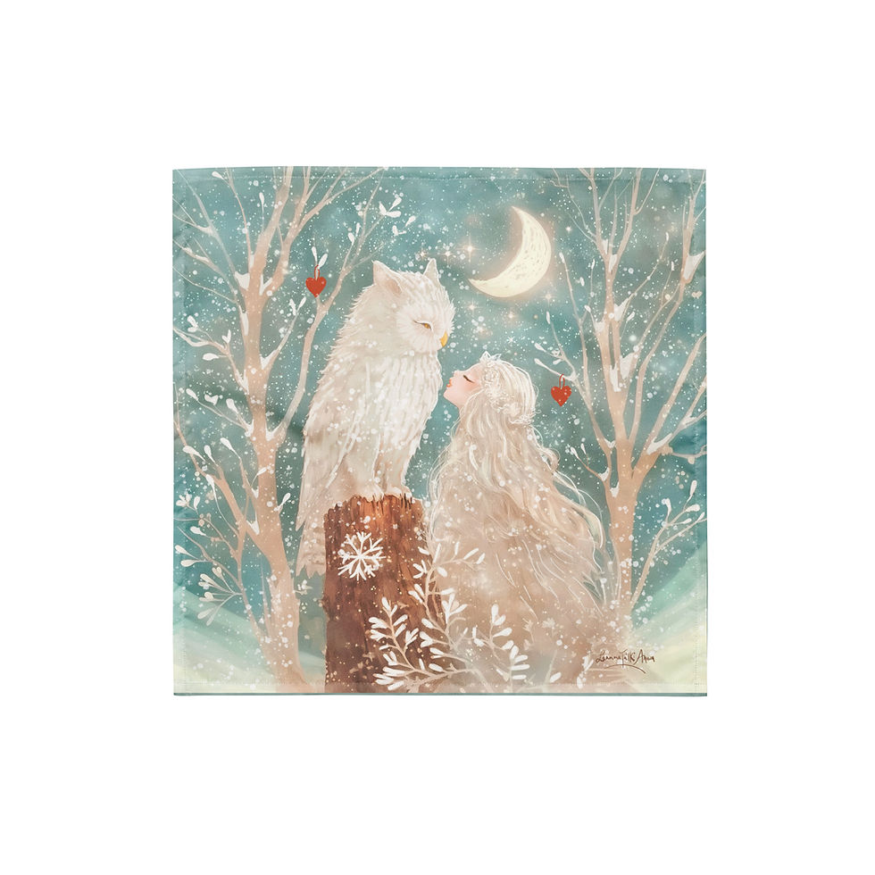 Thumbnail: Owl Love You Forever Winter Altar Cloth in Seafoam Green and Cream