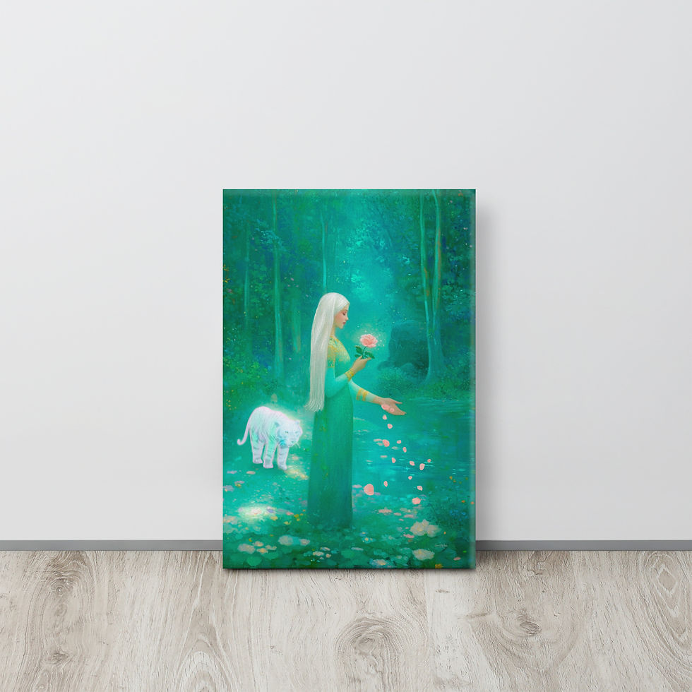 Thumbnail: White Tiger Rose Petal Reflections Art Slim Canvas