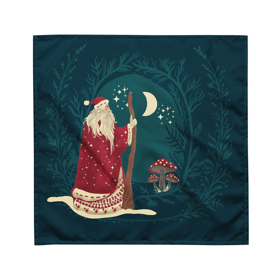 Thumbnail: Yule Altar Cloth with Father Christmas and Fly Agarics 