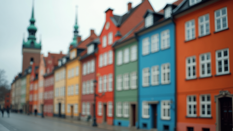 Close-up view of colorful buildings at Parliament Square