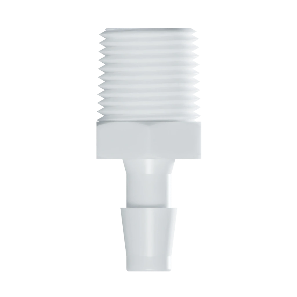 RACCORD DROIT EN FILETAGE 1/2-14 NPT / BARB ØI 9.5mm - PA BLANC