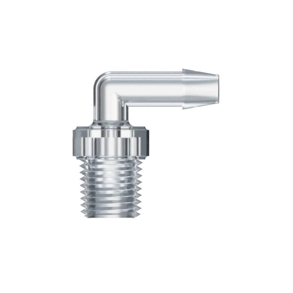RACCORD EN L FILETAGE 1/4-18 NPT / BARB POUR TUBE ØI 6.4mm - PC