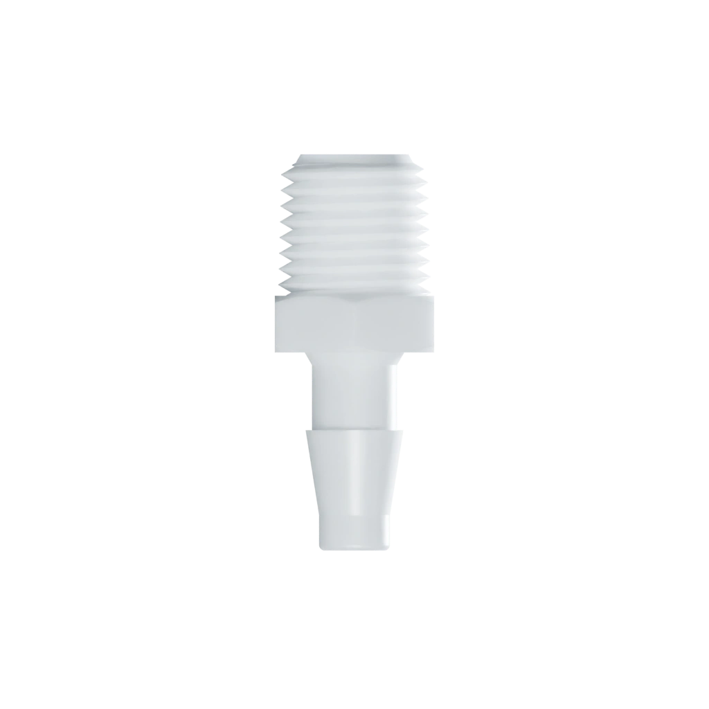 RACCORD DROIT EN FILETAGE 1/4-18 NPT / BARB ØI 6.4mm - PA BLANC